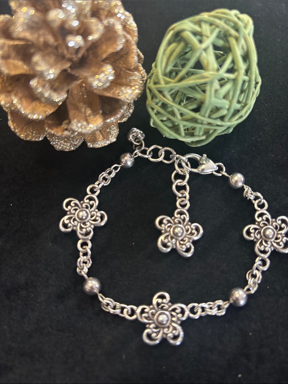 Brighton Silver Floral Charm Bracelet